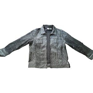 Chico's Silvery Gray Metallic Jacquard Jacket Textured Blazer Zip Up Sz.2 Large
